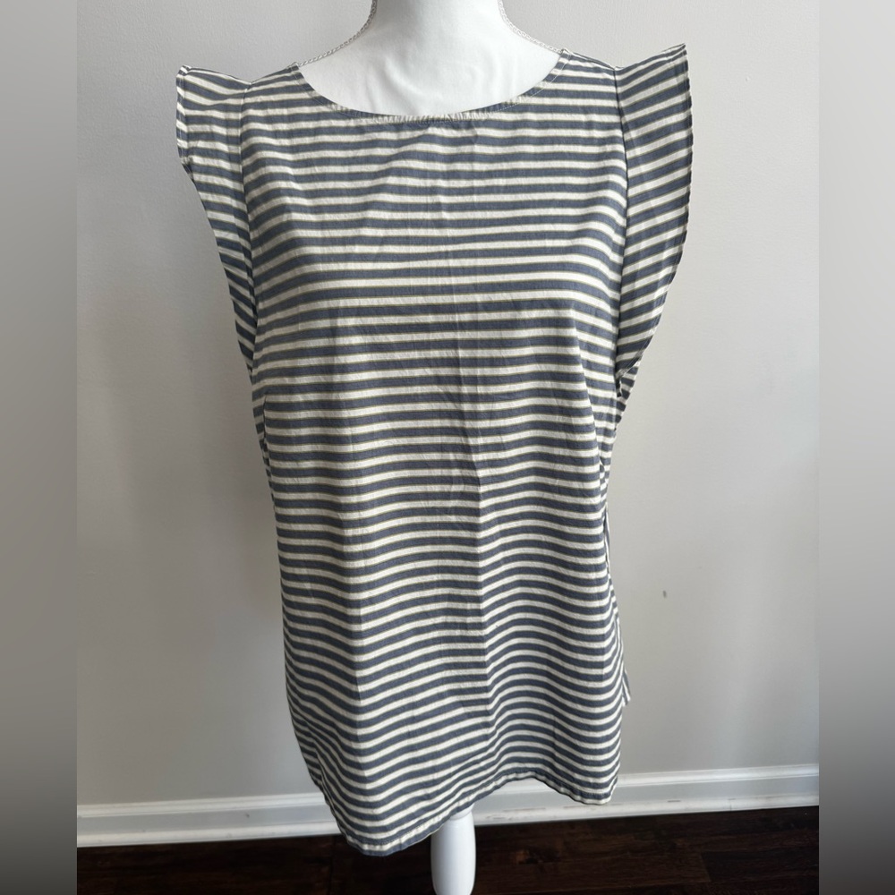 LOFT Navy, Olive Green and White Striped Top